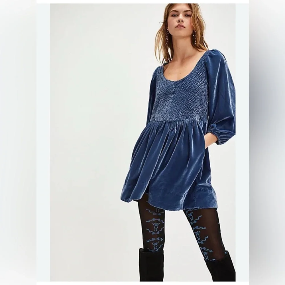 Free People Farrier Velvet Mini Dress in Pink size S new long sleeve - Picture 5 of 9